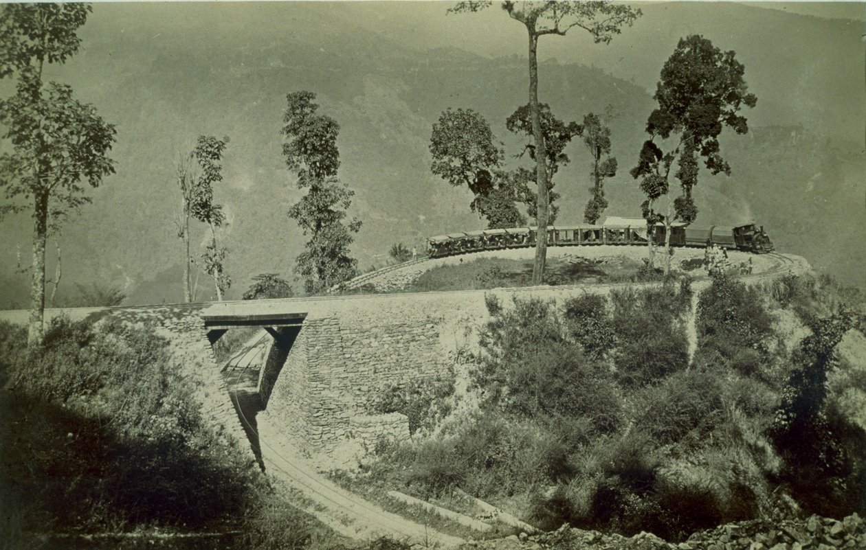 Die Schleife am Agony Point in Tindharia auf der Darjeeling Himalayan Railway, 1880er Jahre von English Photographer