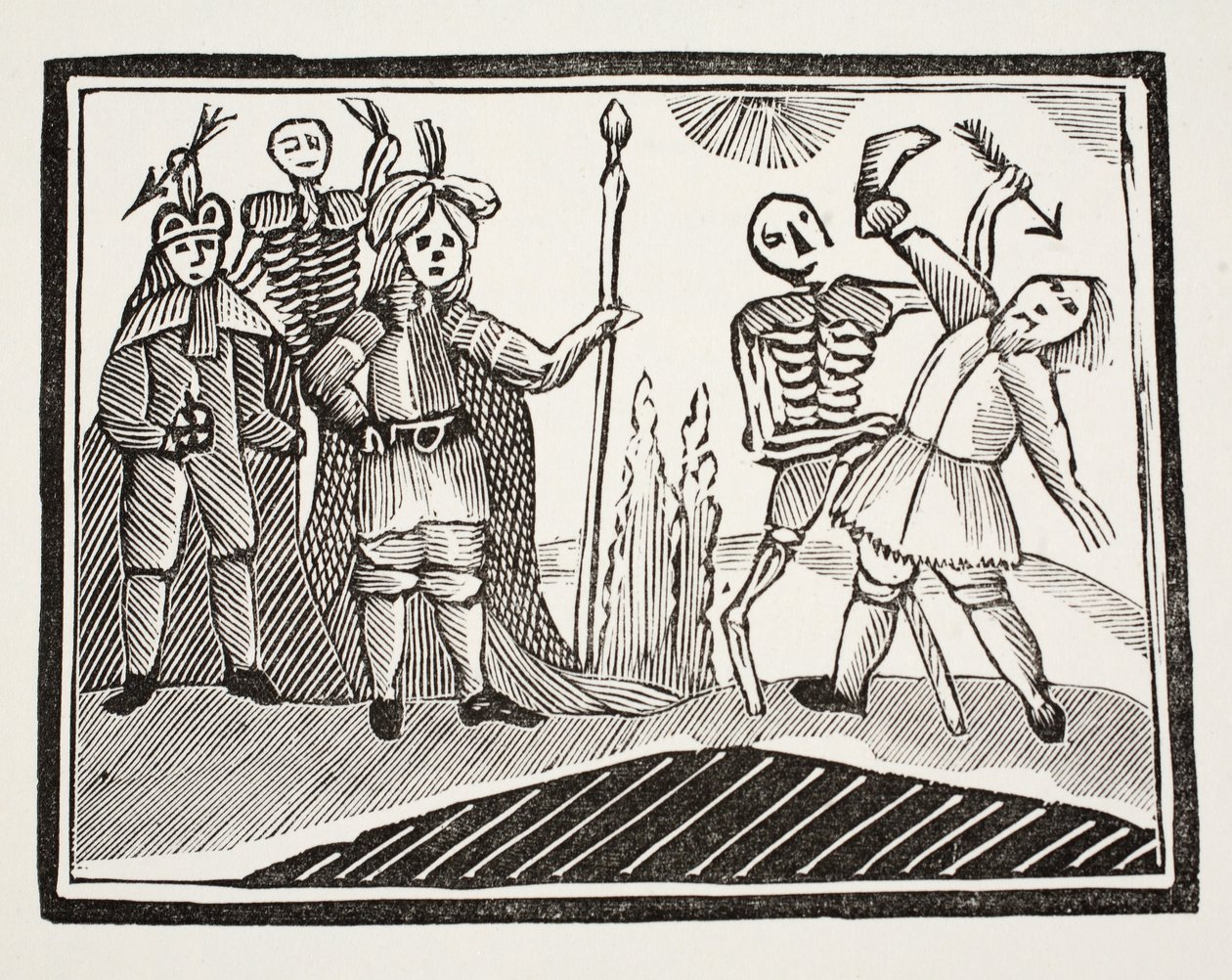 Ein Dialog zwischen einem Blinden und dem Tod, Illustration aus Chap-books des achtzehnten Jahrhunderts von John Ashton, veröffentlicht 1882 von English School