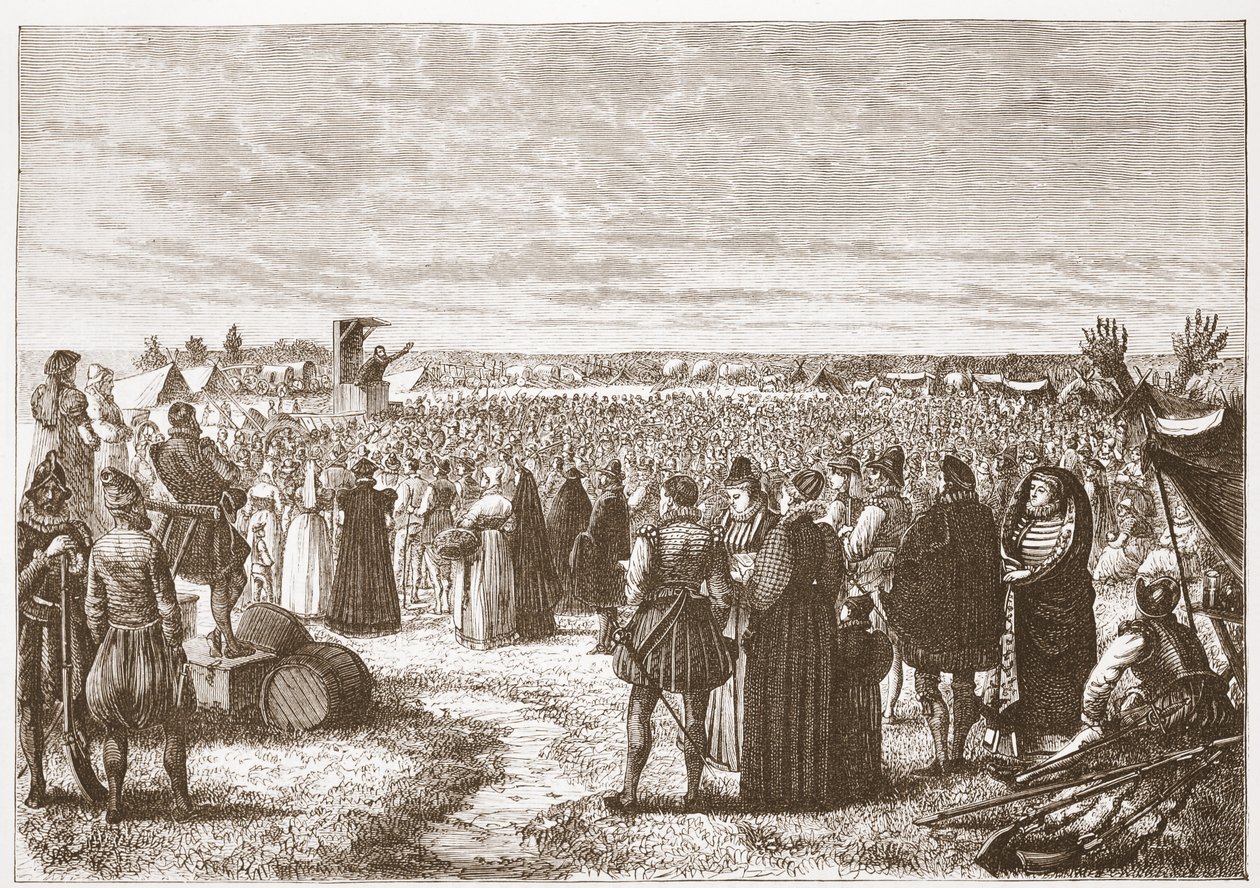 Eine Feldpredigt bei Gent, Illustration aus Die Geschichte des Protestantismus von James Aitken Wylie, veröffentlicht 1878 von English School