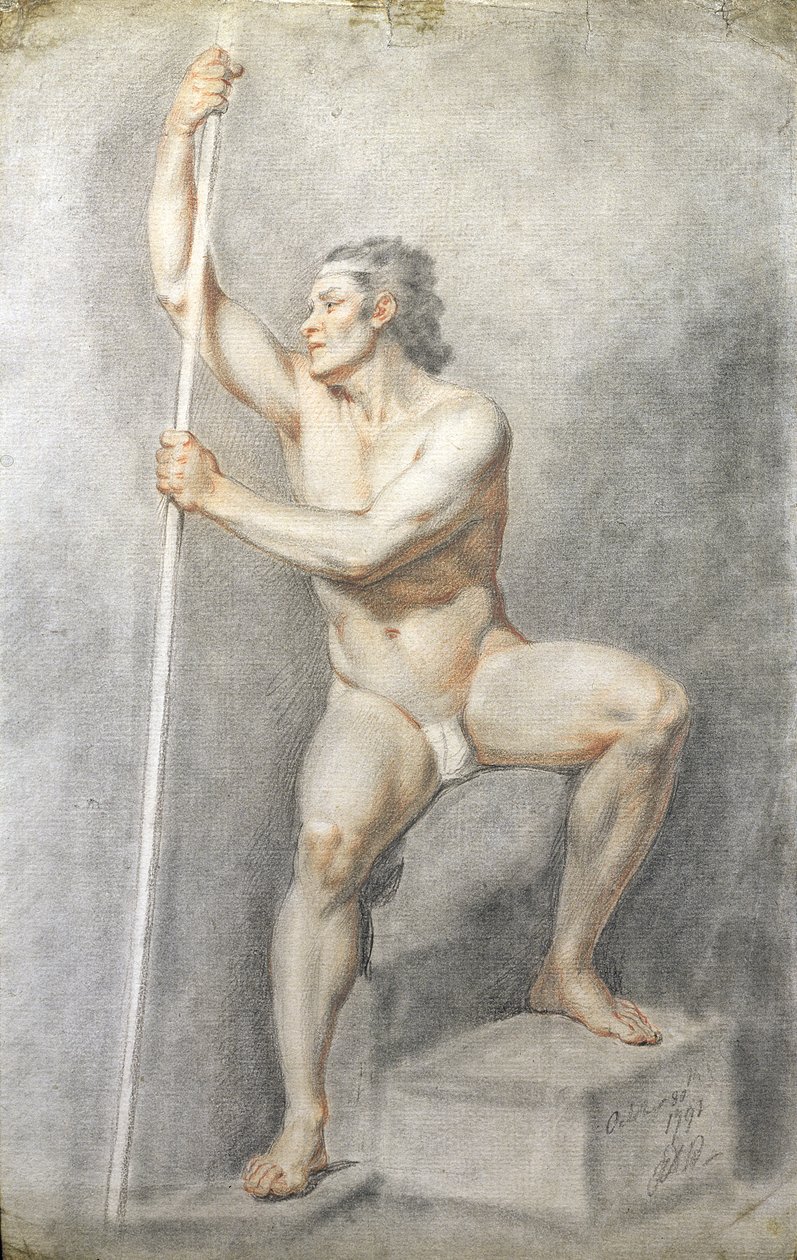 Männlicher Akt mit einem Stab, ca. 1770 von English School