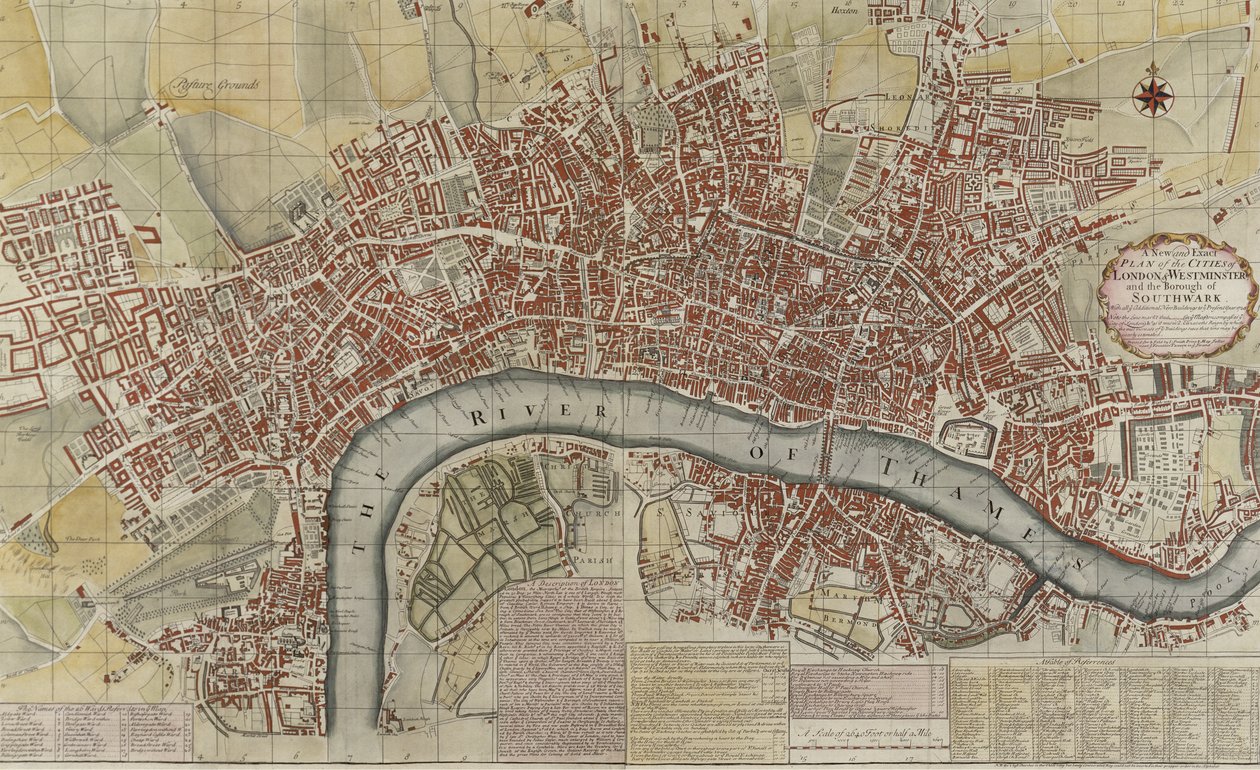 Ein neuer und genauer Plan der Städte London und Westminster und des Bezirks Southwark, 1725 von English School