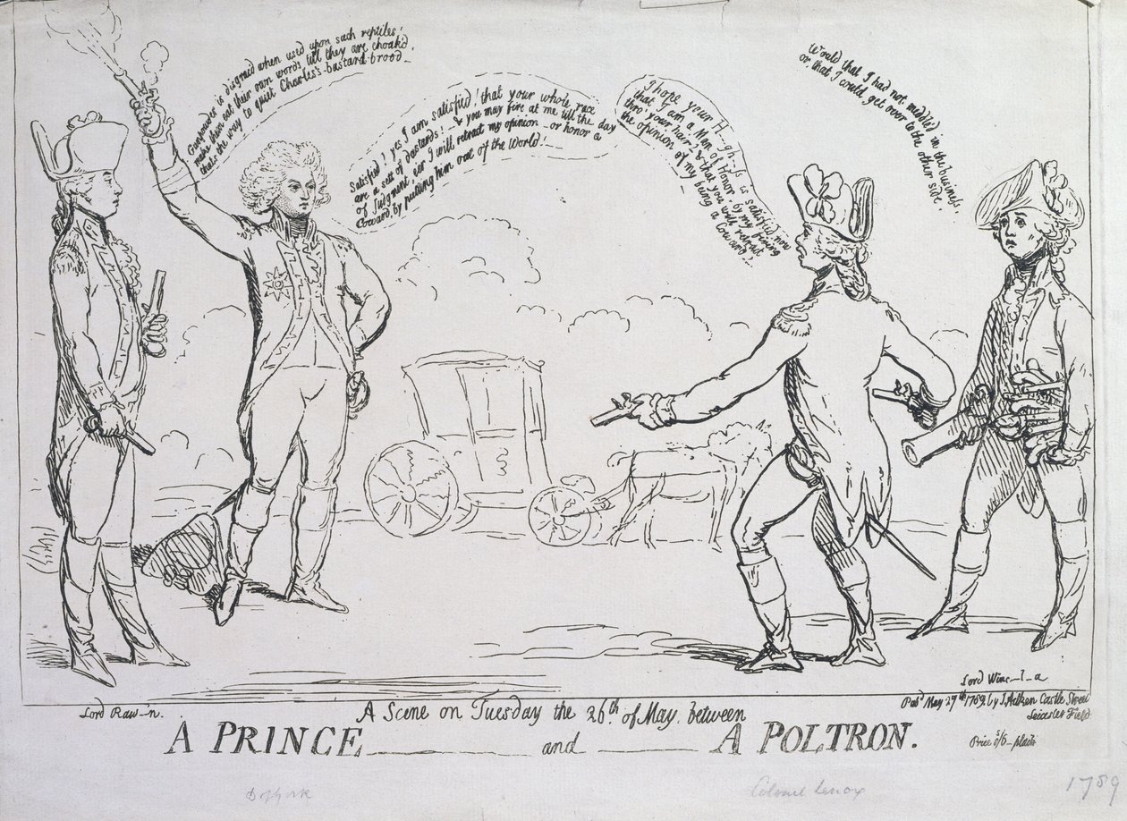 Ein Prinz und ein Feigling, veröffentlicht von J. Aitken 1789 von English School