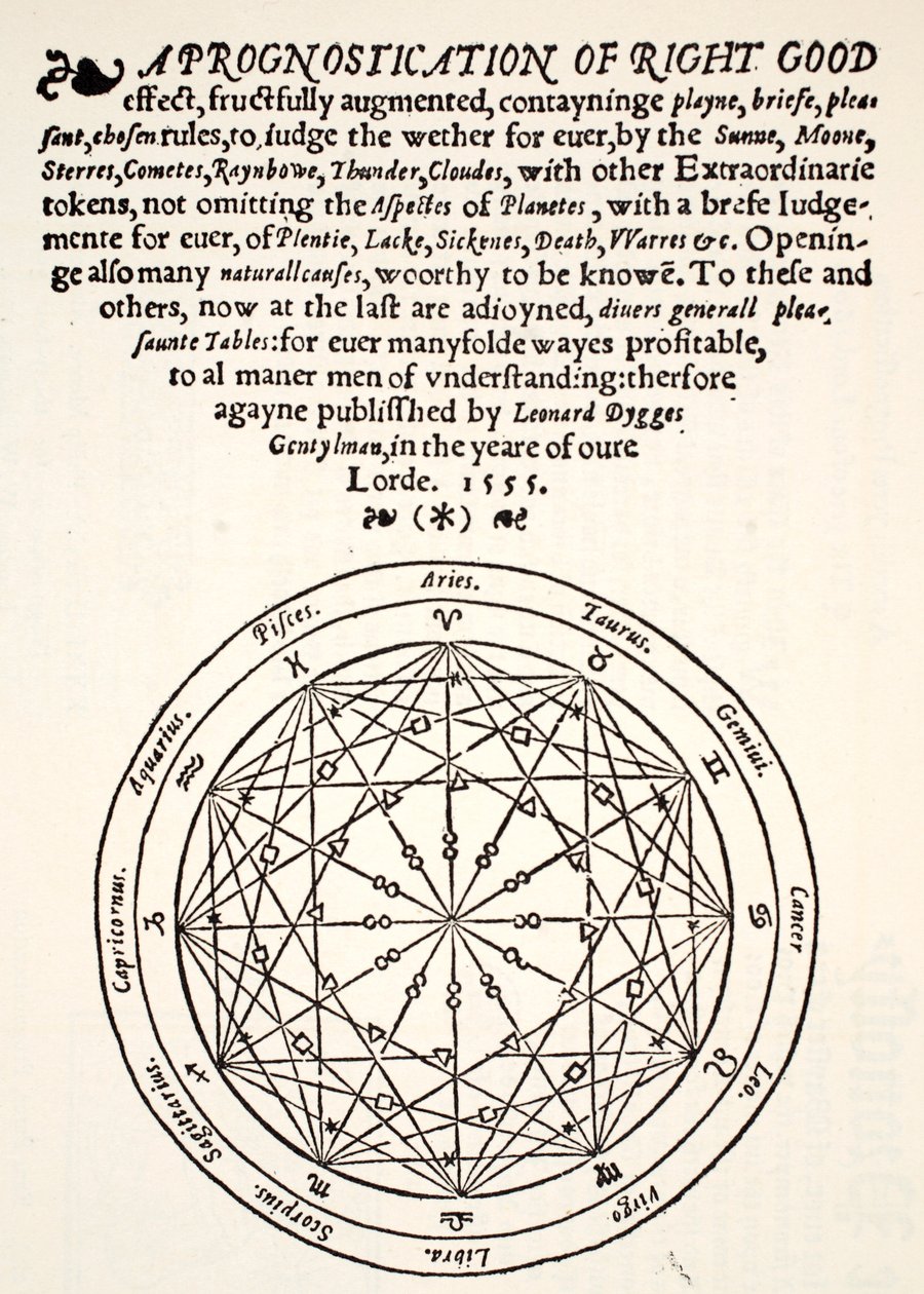 Eine Prognostikation von Leonard Dygges, gedruckt von Thomas Gemini, Blacke Friars, London, 1555 von English School