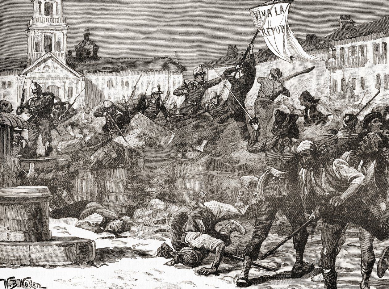 Eine republikanische Aufstand in Malaga, Spanien während der Glorreichen Revolution (La Gloriosa) von English School