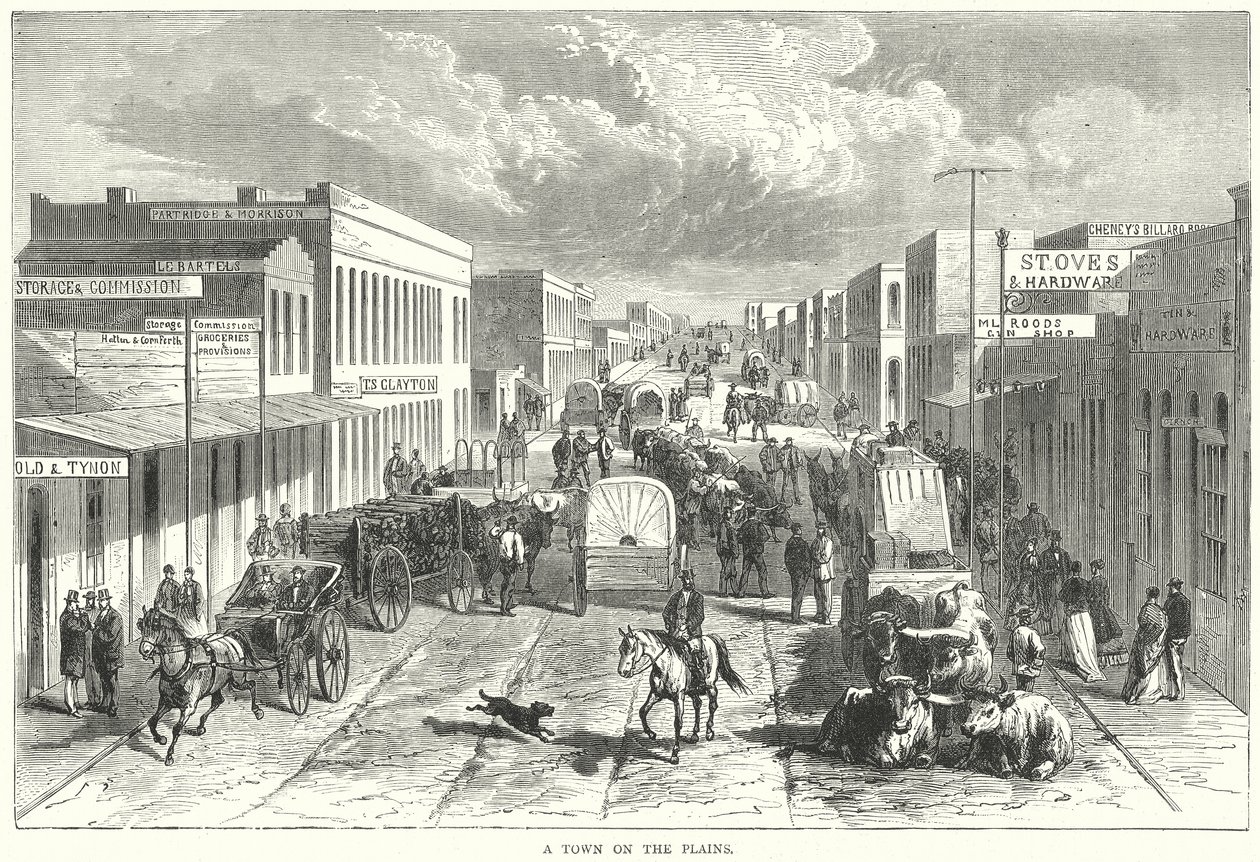 Eine Stadt in der Ebene (Gravur) von English School