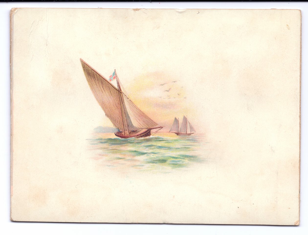 Eine viktorianische Neujahrskarte mit Yachten, die im Mondlicht segeln, ca. 1895 von English School