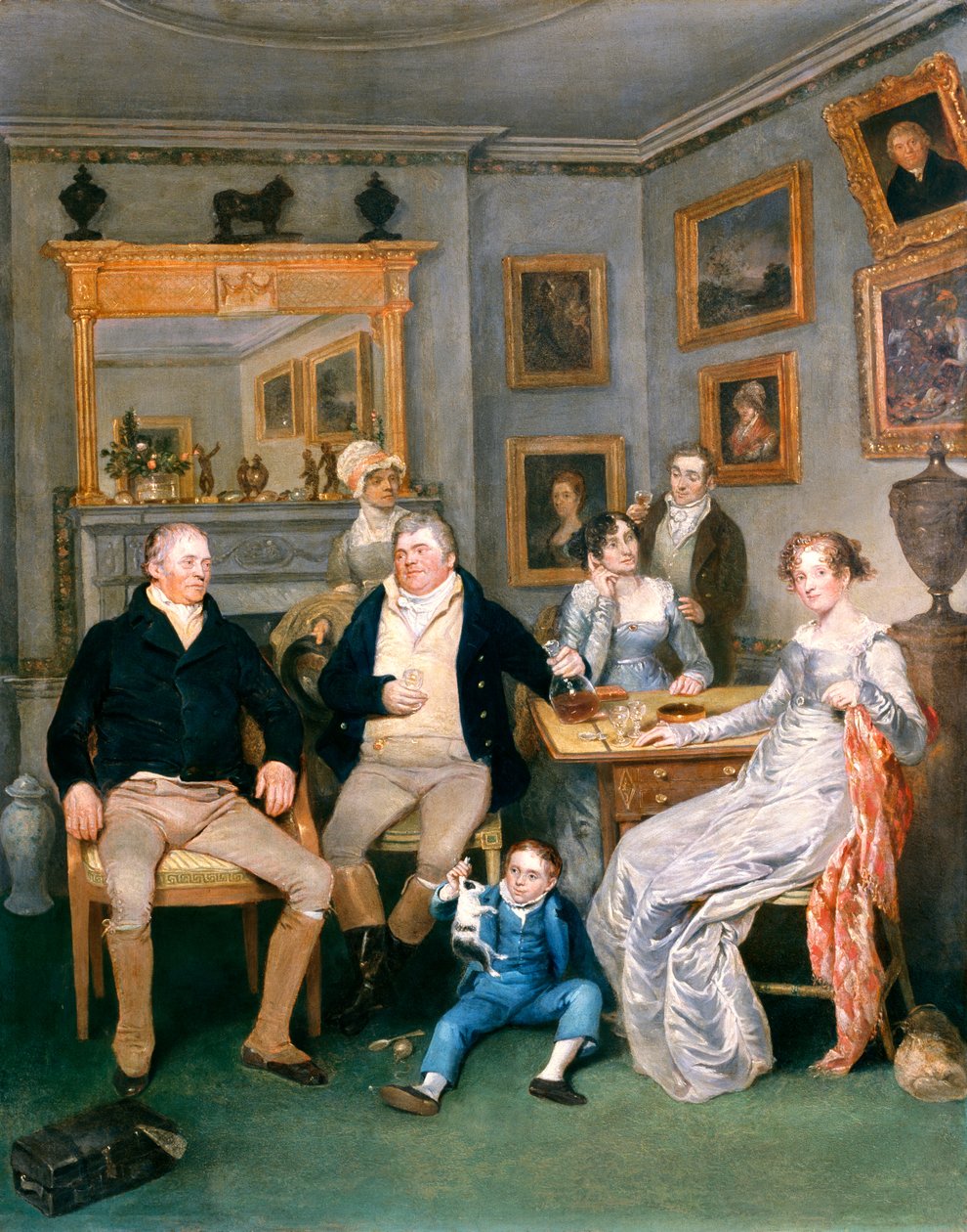 Familienszene in einem häuslichen Innenraum, ca. 1815-20 von English School