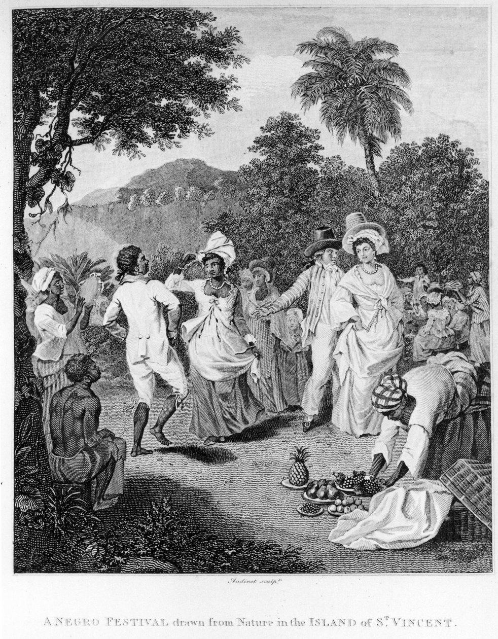 Ein Fest auf der Insel St. Vincent, aus The History, Civil and Commercial, of the British Colonies in the West Indies von Bryan Edwards, graviert von Philipp Audinet, überarbeitete Ausgabe von 1794 von English School