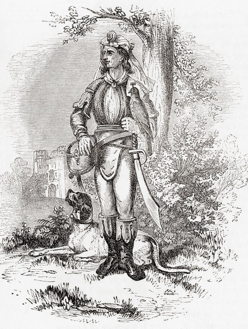 Ein Oberfalke, aus Old England: A Pictorial Museum, veröffentlicht 1847 von English School