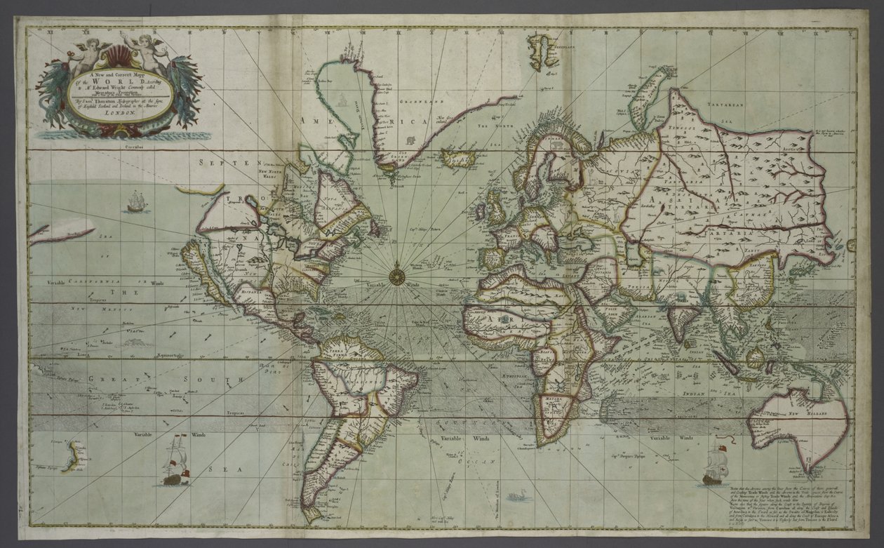 Neue und korrekte Weltkarte aus einem Atlas des Meeres, 1707 von English School