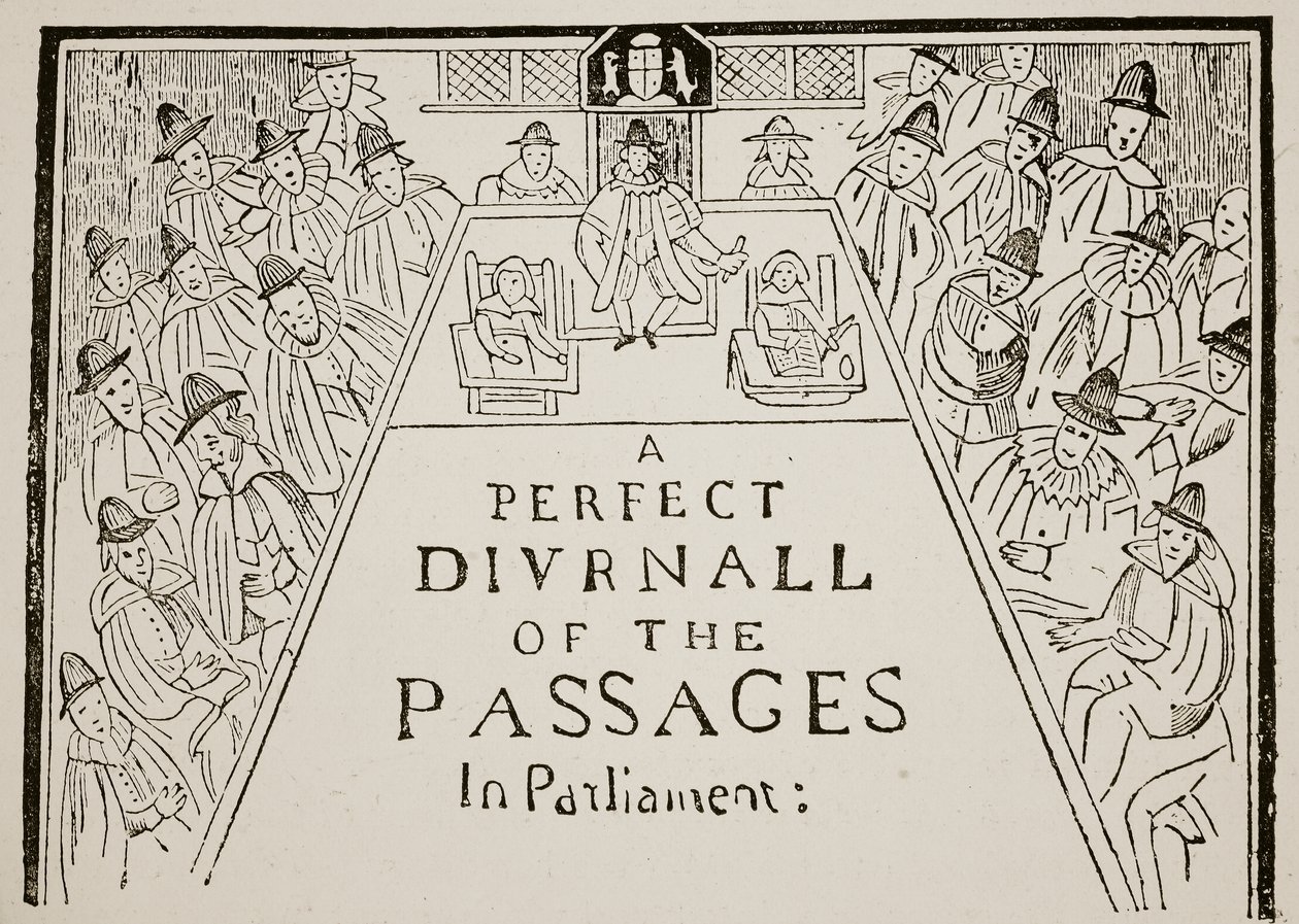 Eine Zeitungsüberschrift, 17. Jahrhundert, Illustration aus Hutchinsons Geschichte der britischen Nation, ca. 1923 von English School