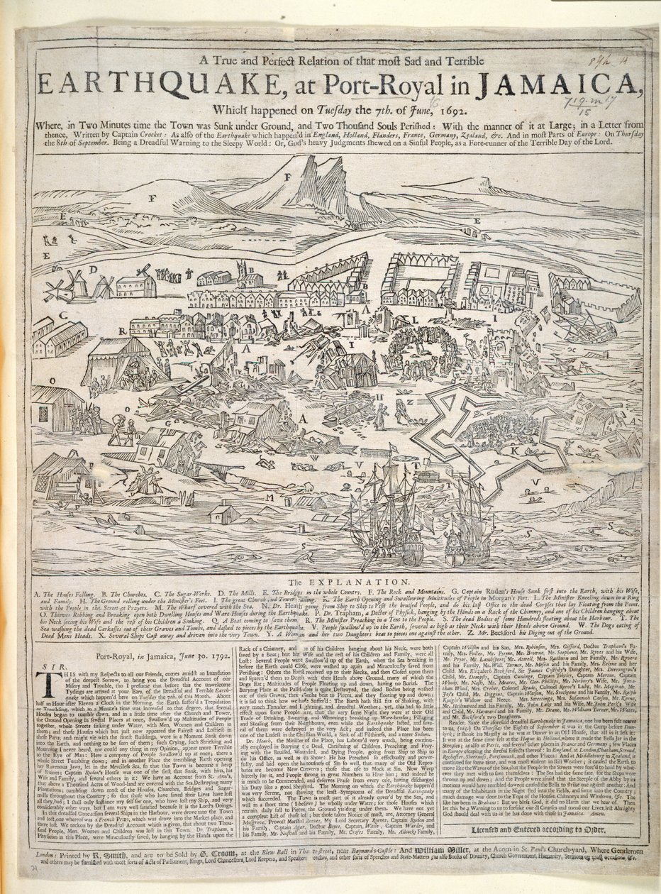 Eine wahre und vollständige Darstellung des traurigsten und schrecklichsten Erdbebens in Port-Royal auf Jamaika von English School