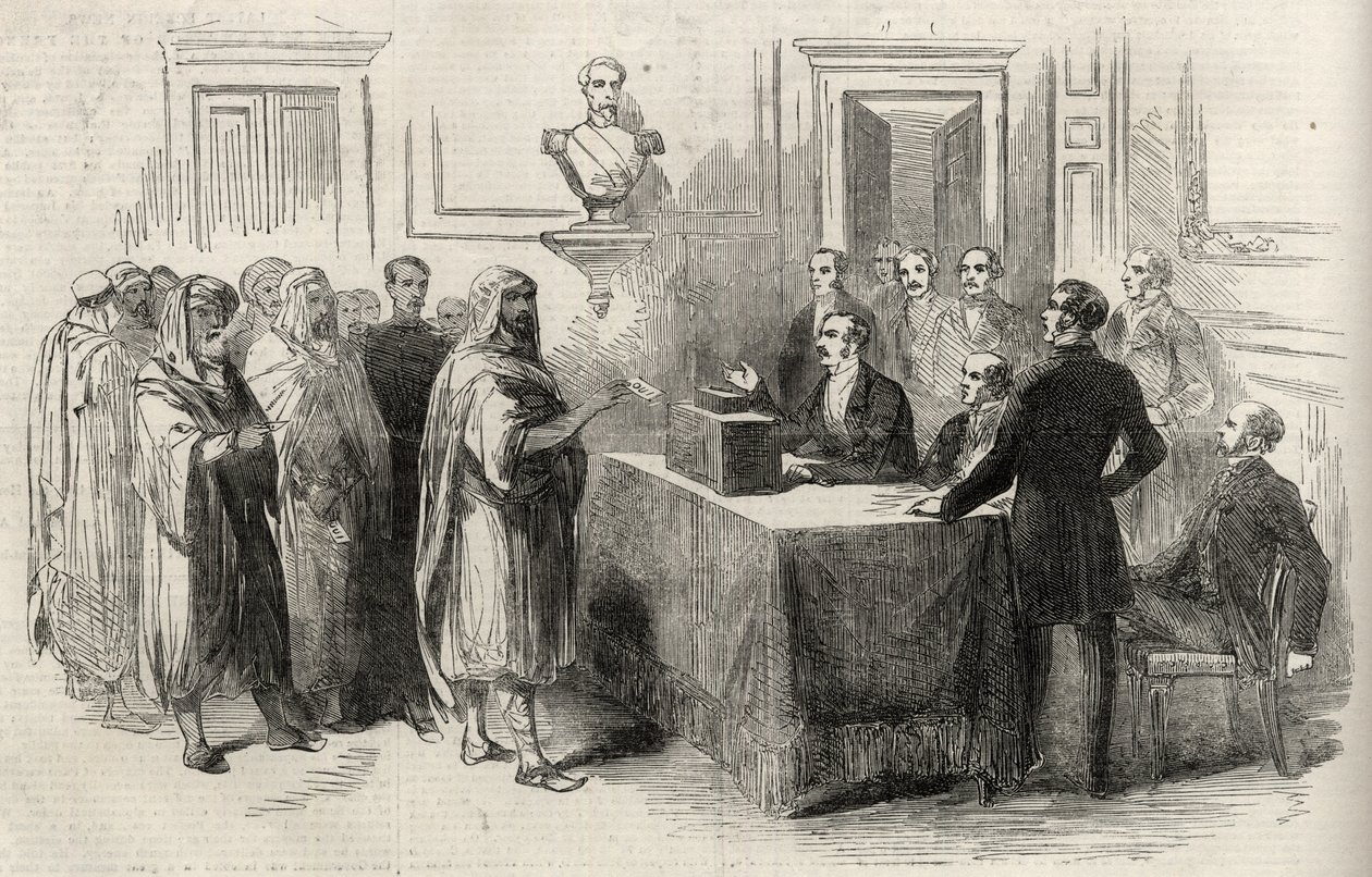 Abd-El-Kader stimmt für das französische Kaiserreich - Illustration für The Illustrated London News, 4. Dezember 1852. von English School