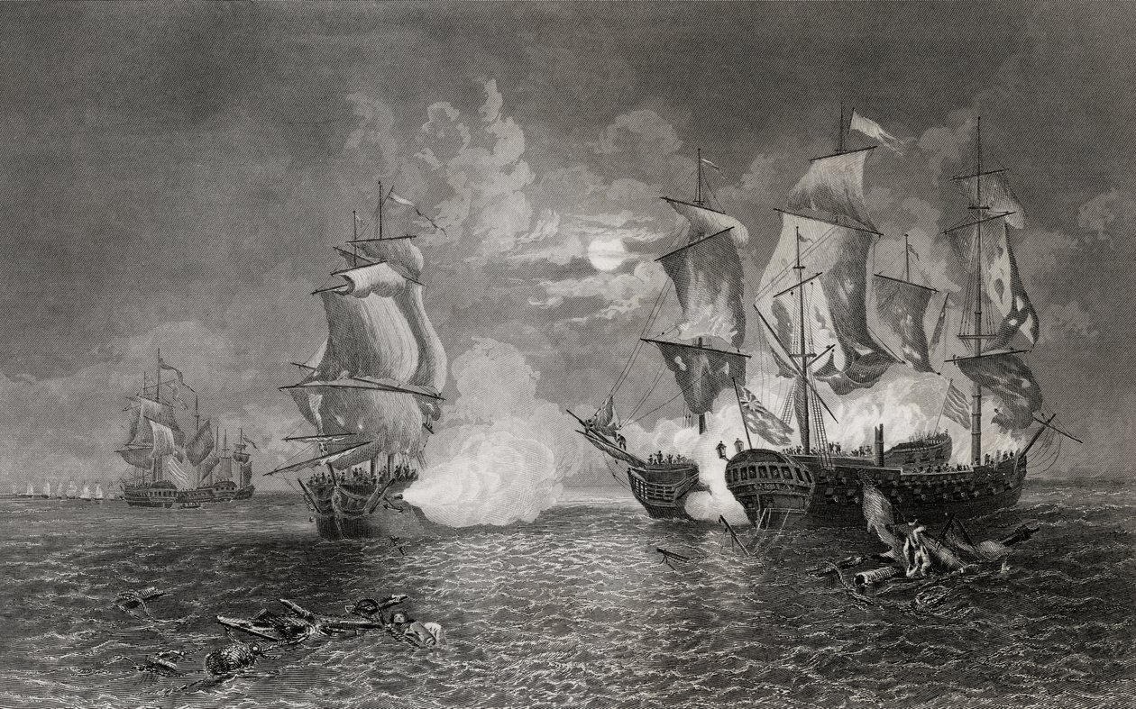 Kampf zwischen Bonhomme Richard und der Serapis, 23. September 1779 (Stich) von English School