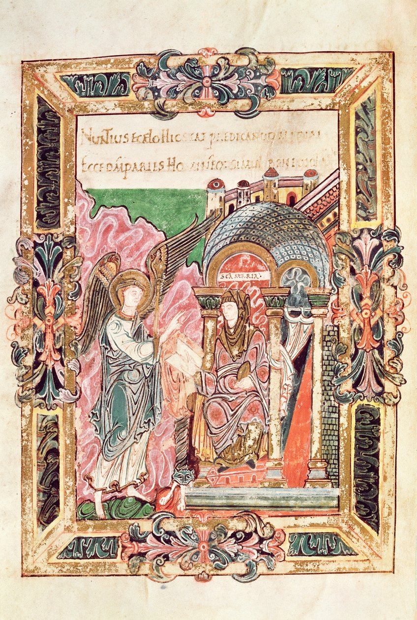 Verkündigung, aus dem Benedictional von St. Aethelwold, Winchester, ca. 980 von English School