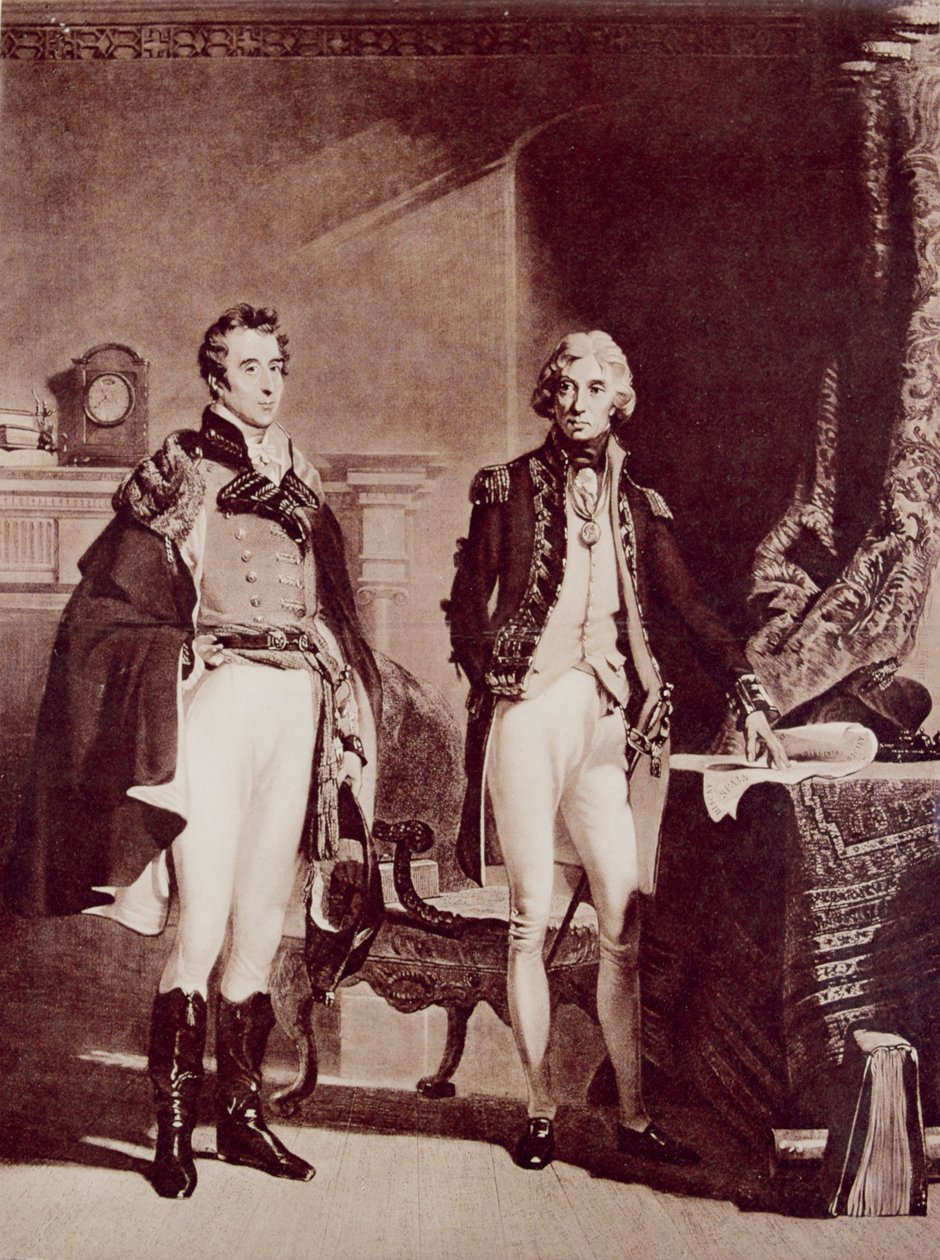 Admiral Nelson (1758-1805) mit Colonel Sir Arthur Wellesley (1769-1852), Herzog von Wellington von English School