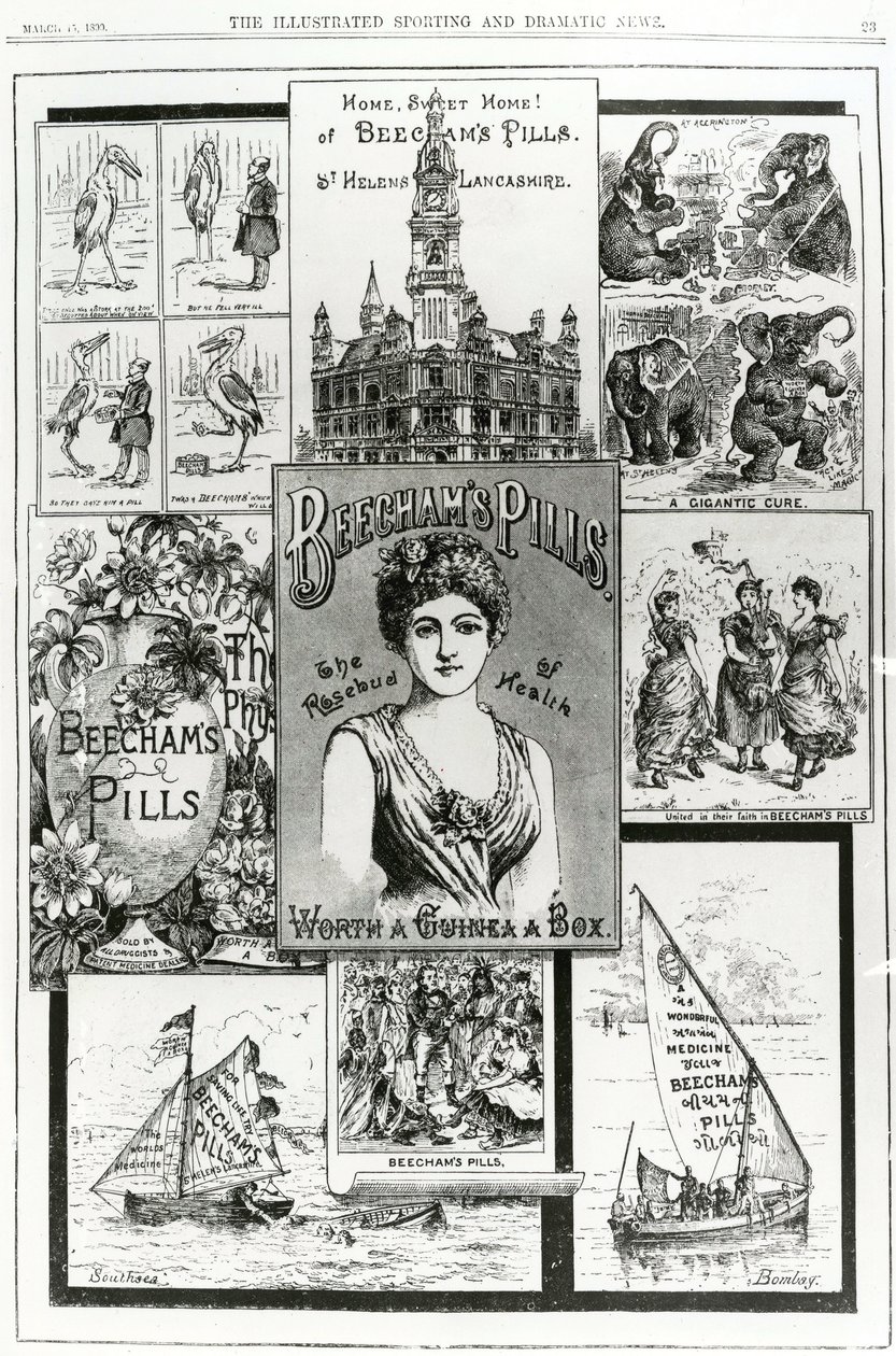 Werbung für Beechams Pills, die Rosenknospe der Gesundheit, 1890 von English School