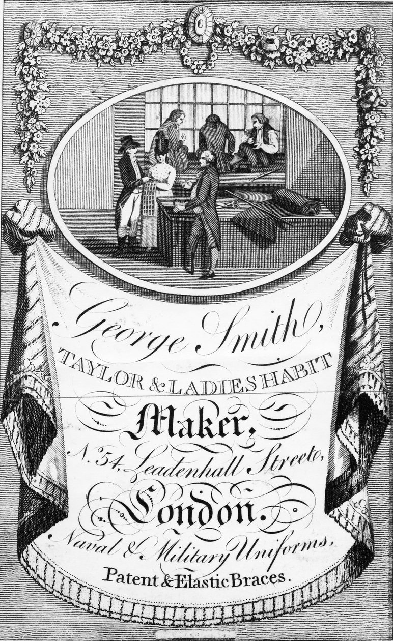 Werbung für George Smith, Schneider und Damenhabitmacher von English School