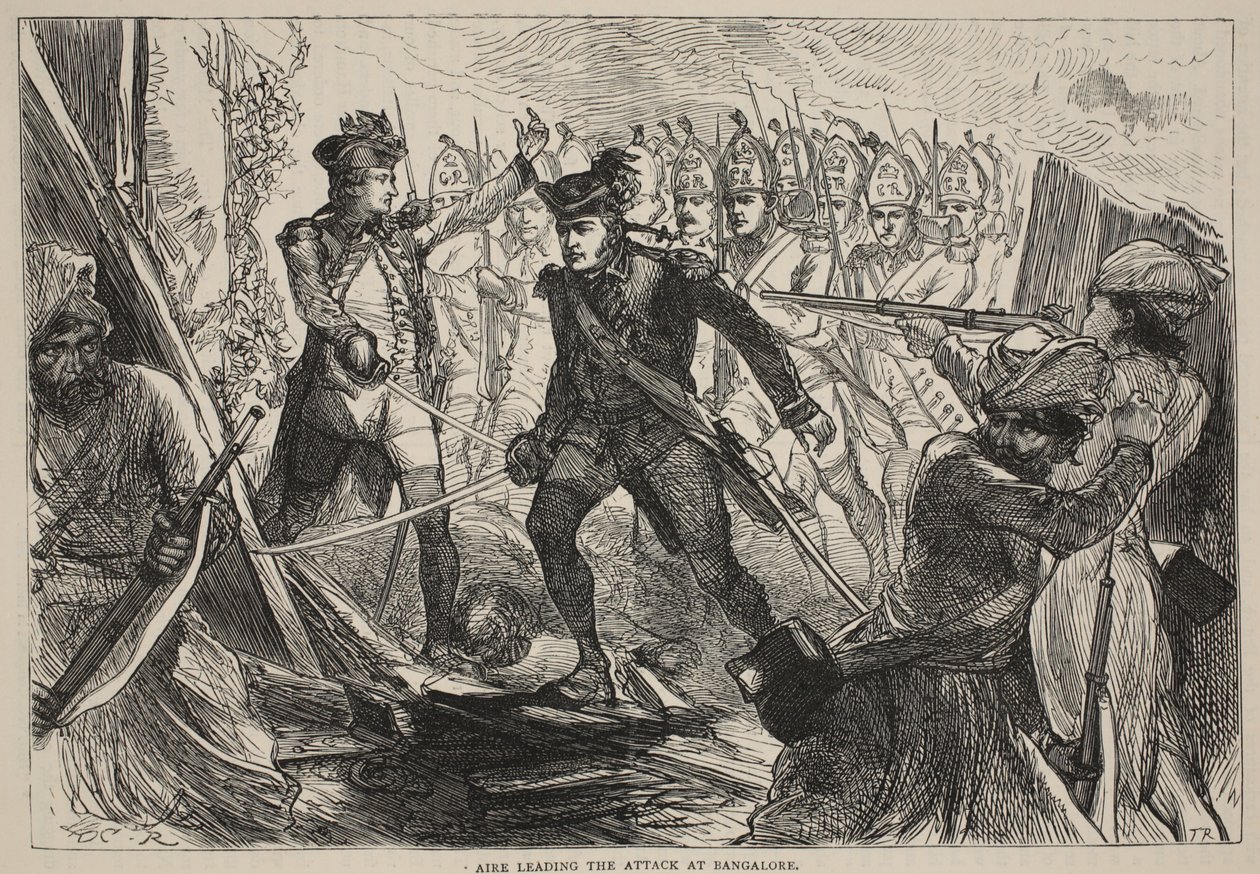Aire führt den Angriff in Bangalore an, Illustration aus Cassells Illustrierter Geschichte Indiens von James Grant, veröffentlicht 1879 von English School