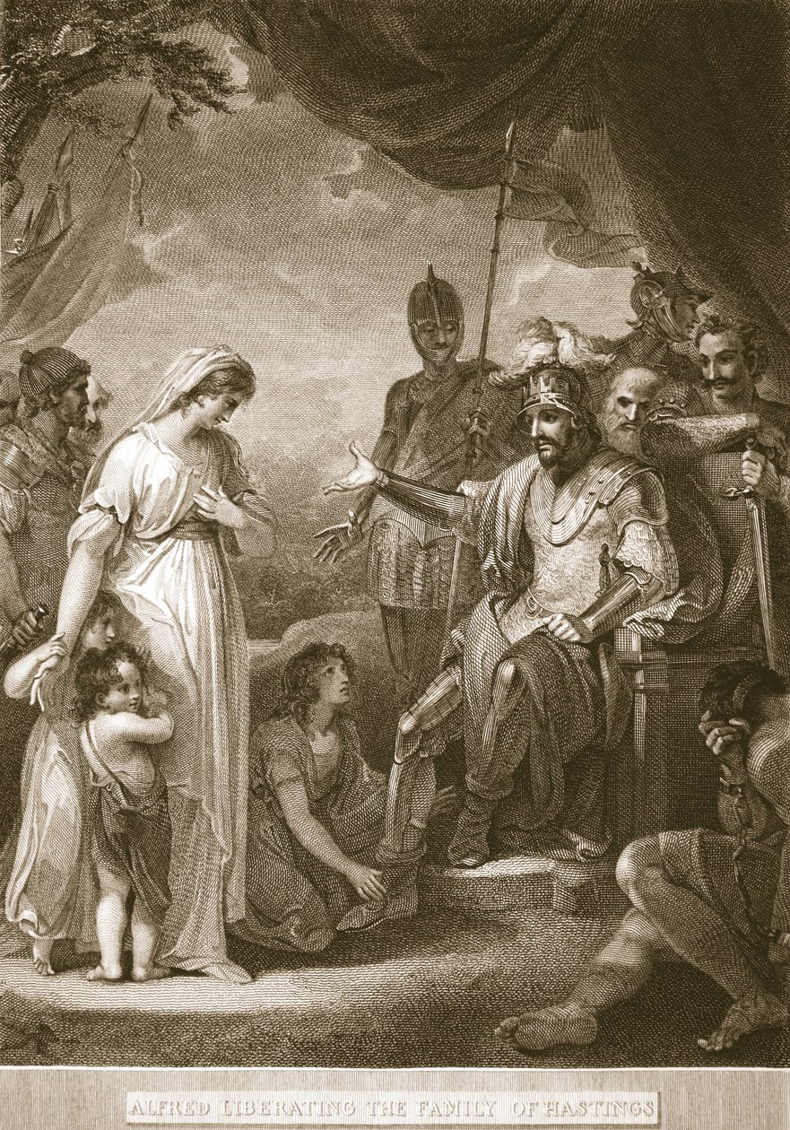 Alfred befreit die Familie von Hastings, Illustration aus David Humes The History of England, veröffentlicht von R. Bowyer, London, 1812 von English School