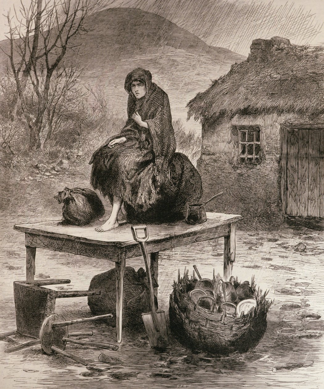 Alles, was übrig bleibt: Szene bei einer Zwangsräumung in Mayo, nach einer Skizze von Claude Byrne, aus 