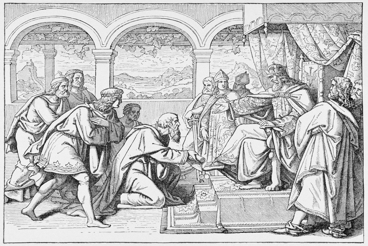 Botschafter von Haroun al Raschid (ca. 766-809) vor Karl dem Großen (768-814), aus Die Geschichte Frankreichs, von Emile de Bonnechose, veröffentlicht von Ward, Lock und Co, London von English School