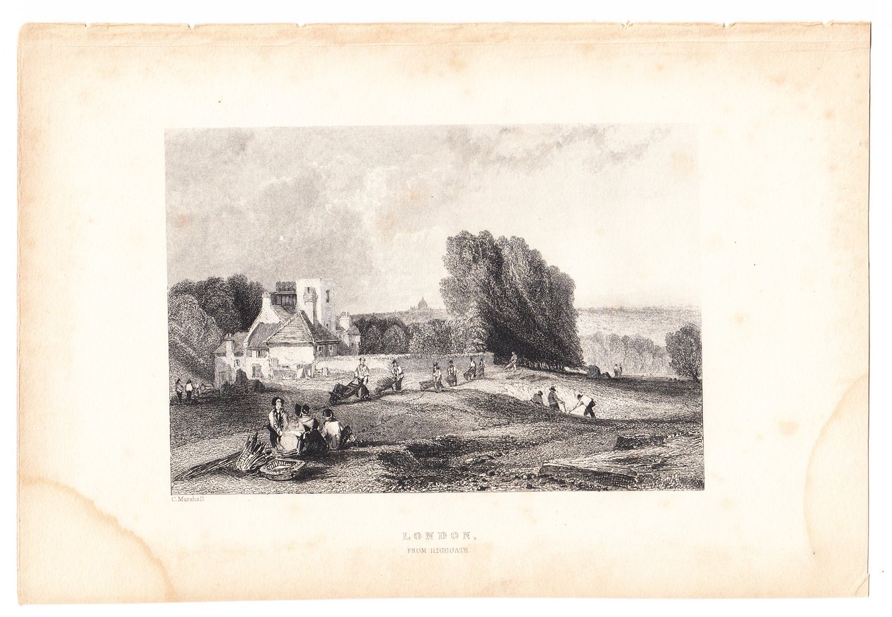Eine Gravur von London aus Highgate, um 1800 von English School