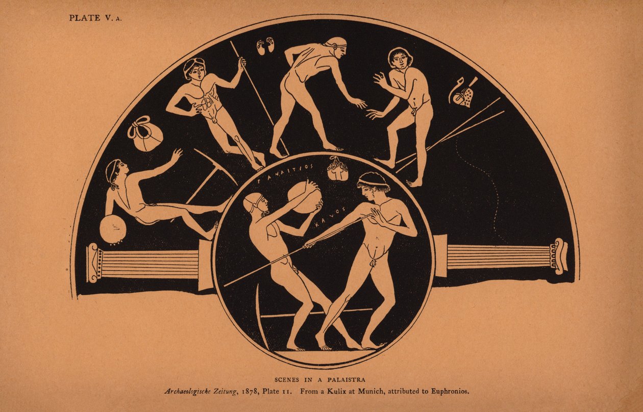 Antike griechische Erziehung: Szenen in einer Palaistra (Lithografie) von English School