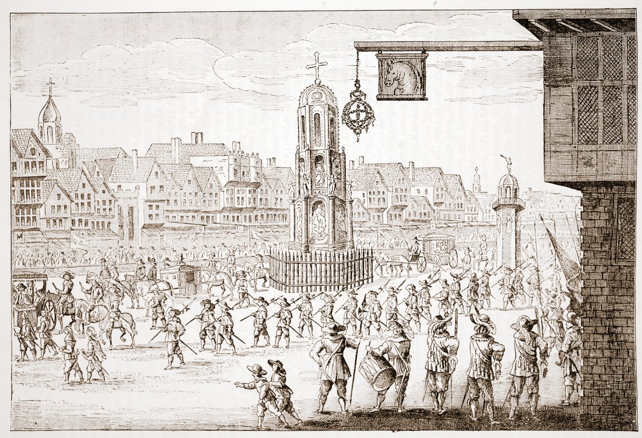 Alte Ansicht von Cheapside, aus La Serres Entree de la Revne Mere du Roy, zeigt die Prozession von Maria von Medici von English School
