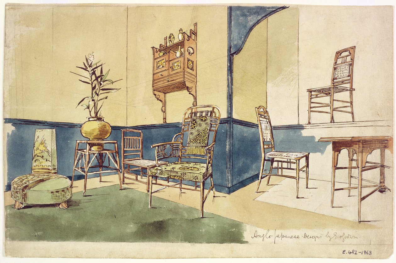Anglo-japanische Möbeldesigns von Edward William Godwin (1833-86) ca. 1860 von English School