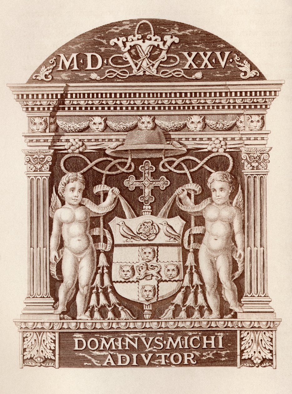 Wappen von Kardinal Wolsey in Terrakotta im Hampton Court Palace, aus History of Hampton Court Palace in Tudor Times von Ernest Law, veröffentlicht in London 1885 von English School