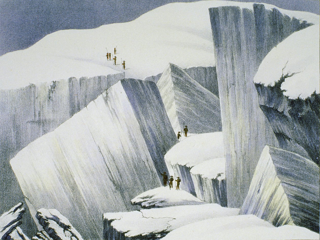 Aufstieg an einer Klippe, aus A Narrative of an Ascent to the Summit of Mont Blanc von Charles Fellows (1799-1860), veröffentlicht 1827 von English School