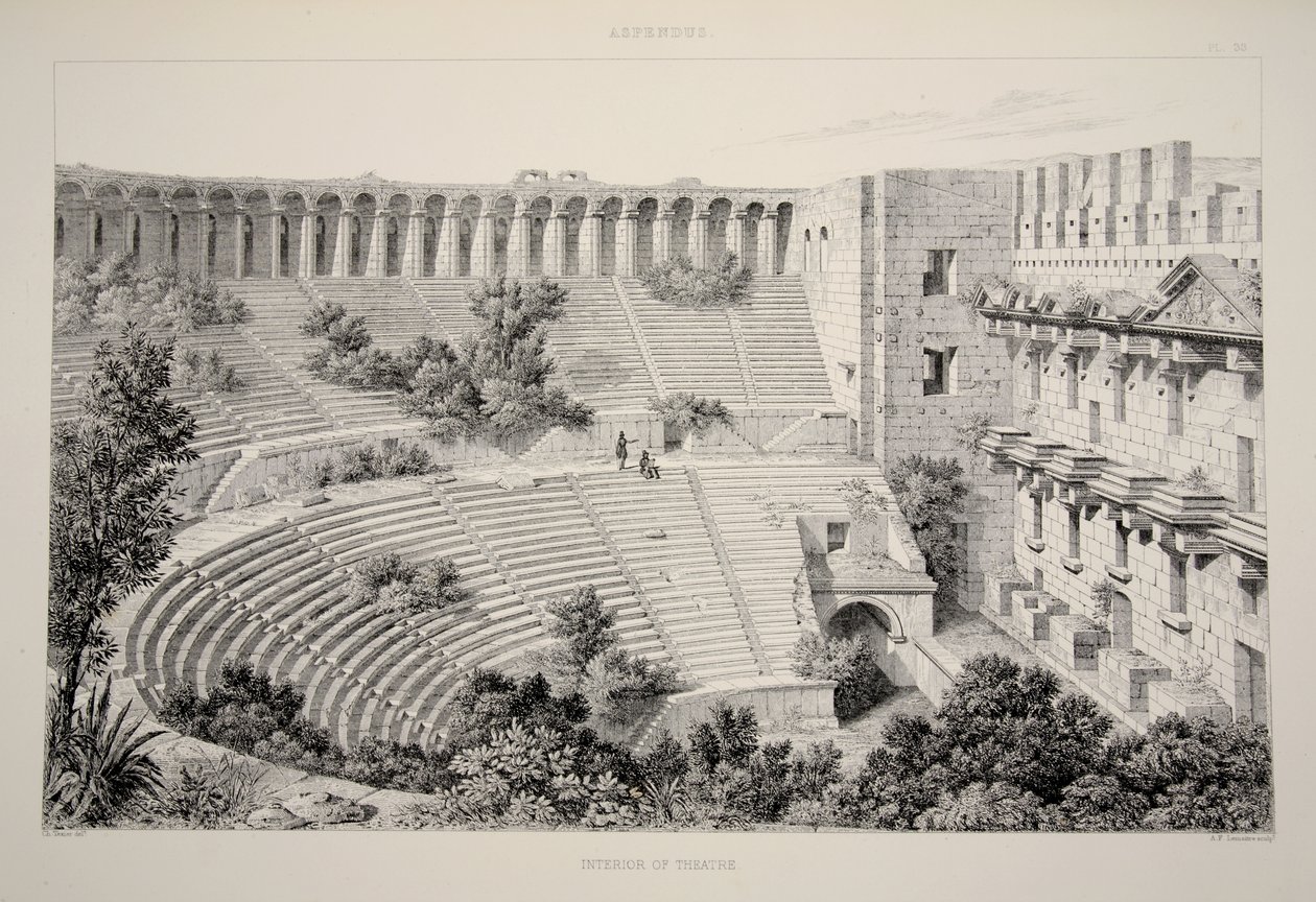 Aspendu - Innenansicht des Theaters, aus "The Principal Ruins of Asia Minor", veröffentlicht 1863 (Lithografie) von English School