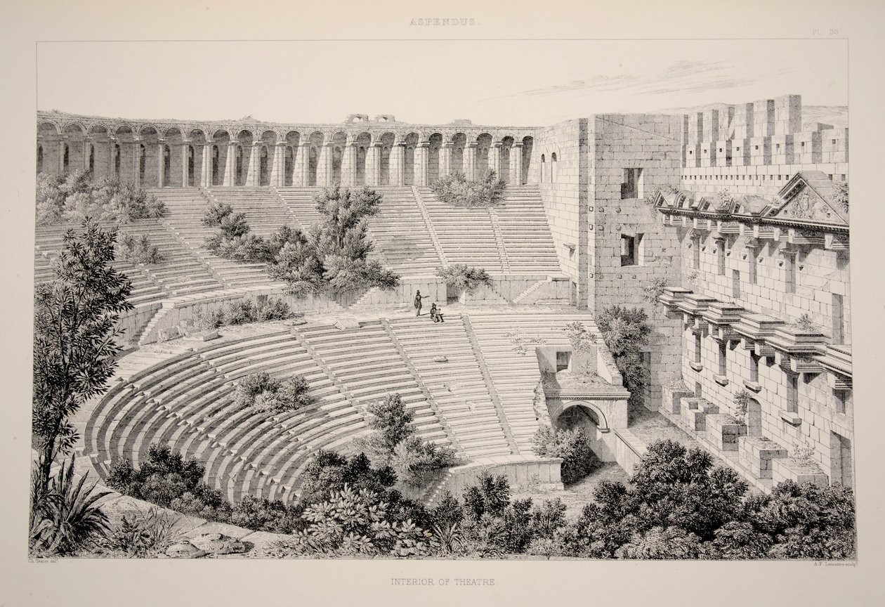 Aspendu - Innenraum des Theaters, veröffentlicht 1863 von English School