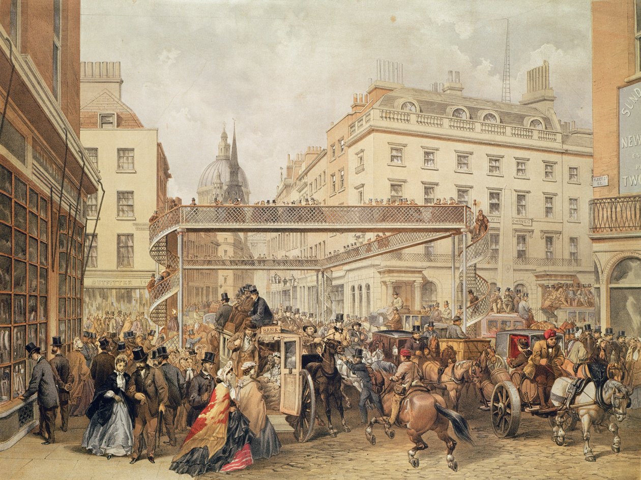 Am Fuße des Ludgate Hill, London, veröffentlicht und gedruckt von Kell Brothers, ca. 1860er Jahre von English School