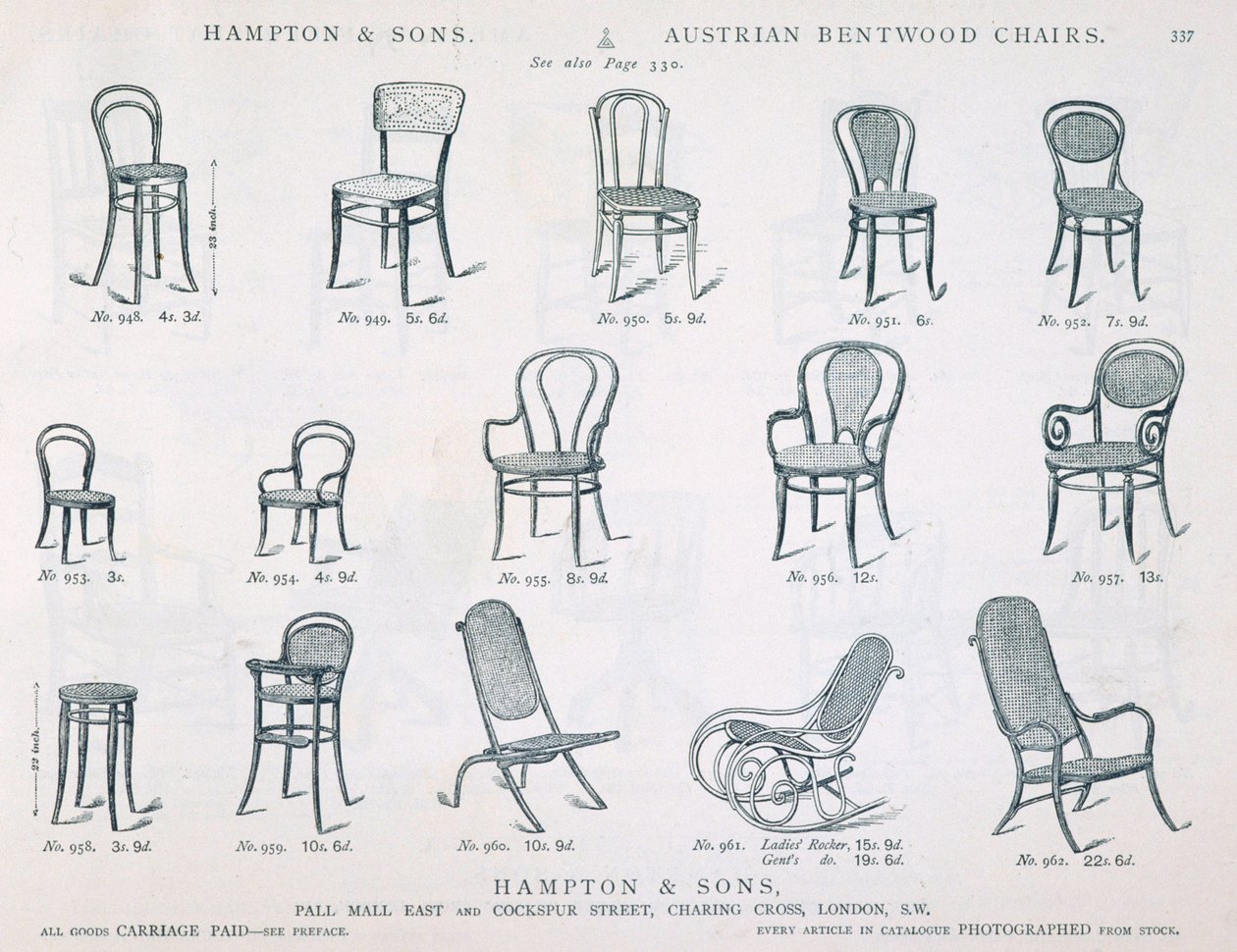 Österreichische Bugholzstühle aus dem Hampton and Sons Möbelkatalog, 1902 von English School