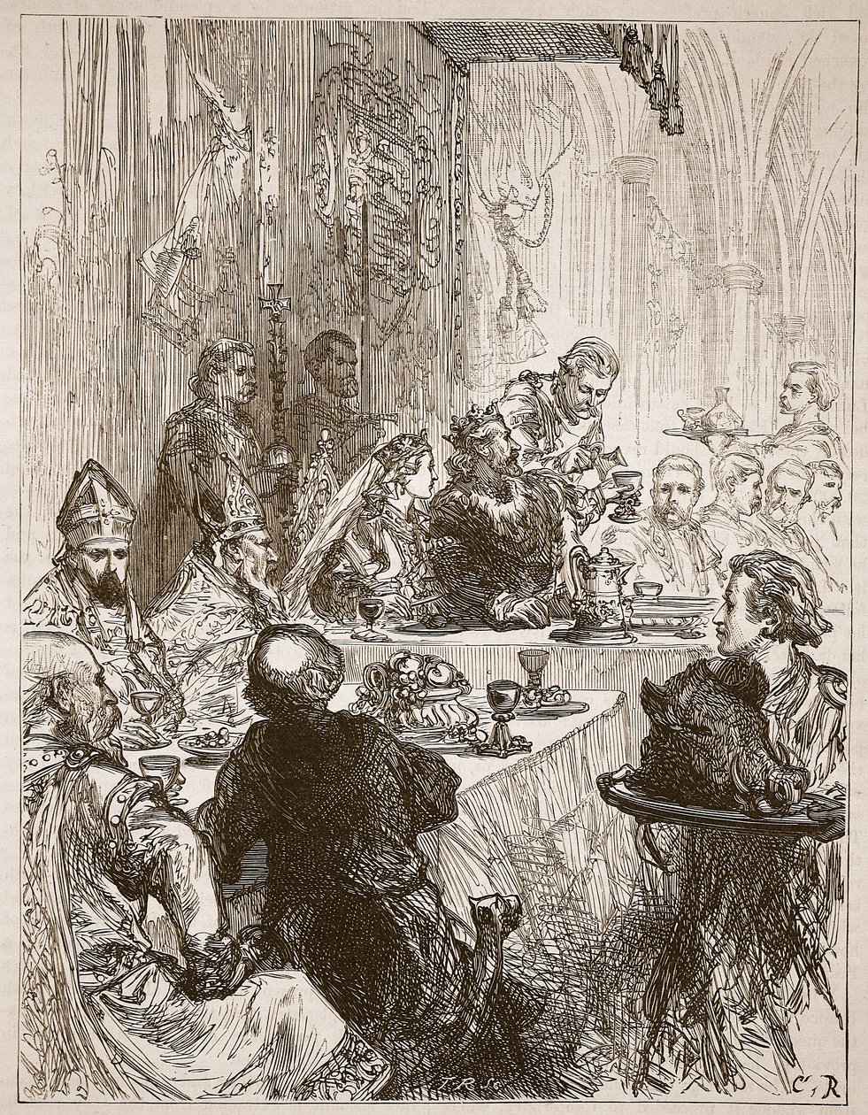 Bankett bei der Hochzeit von Heinrich und Eleonore von Provence, Illustration aus Cassells Illustrierter Geschichte Englands von English School