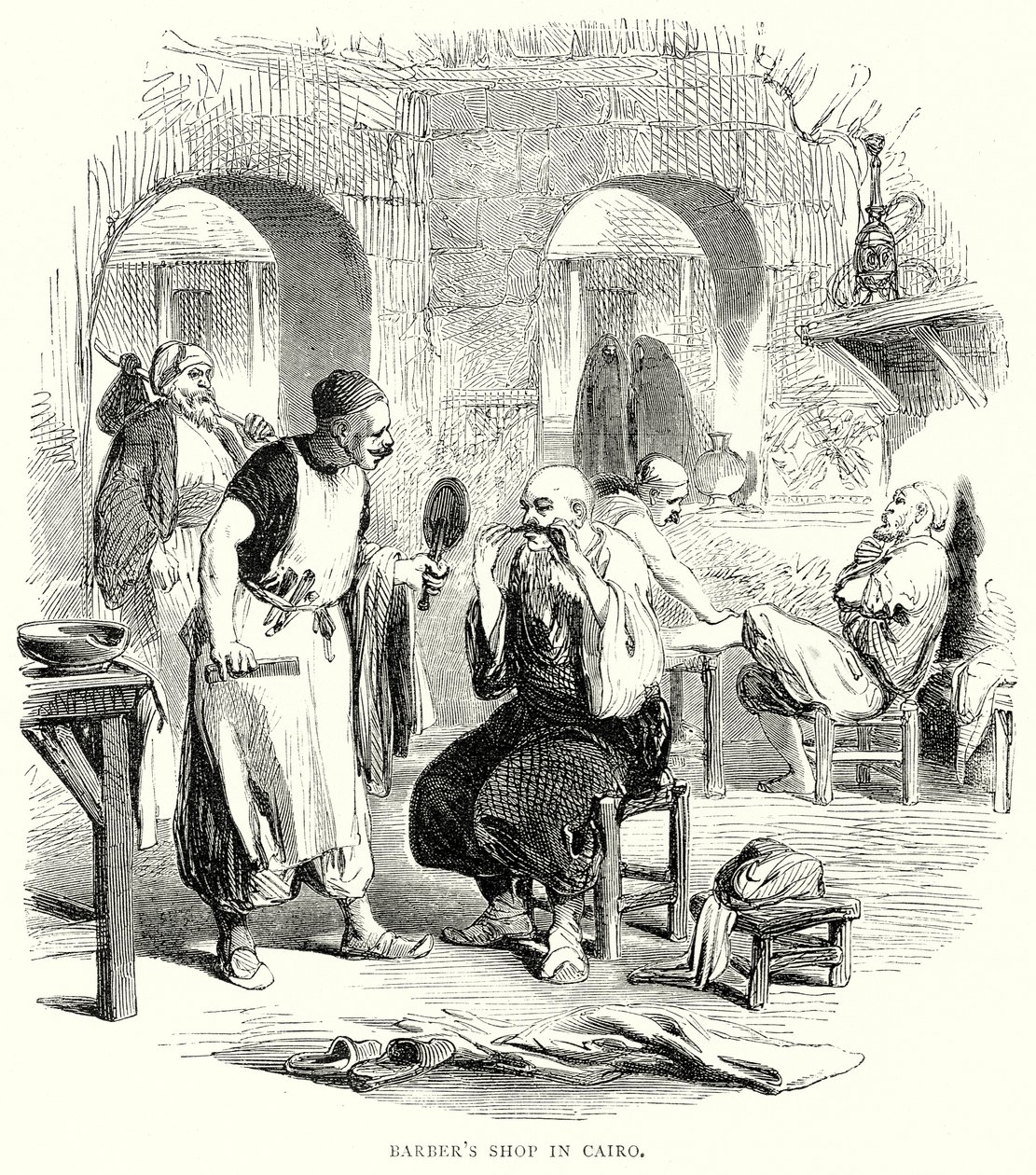 Barbierladen in Kairo (Gravur) von English School