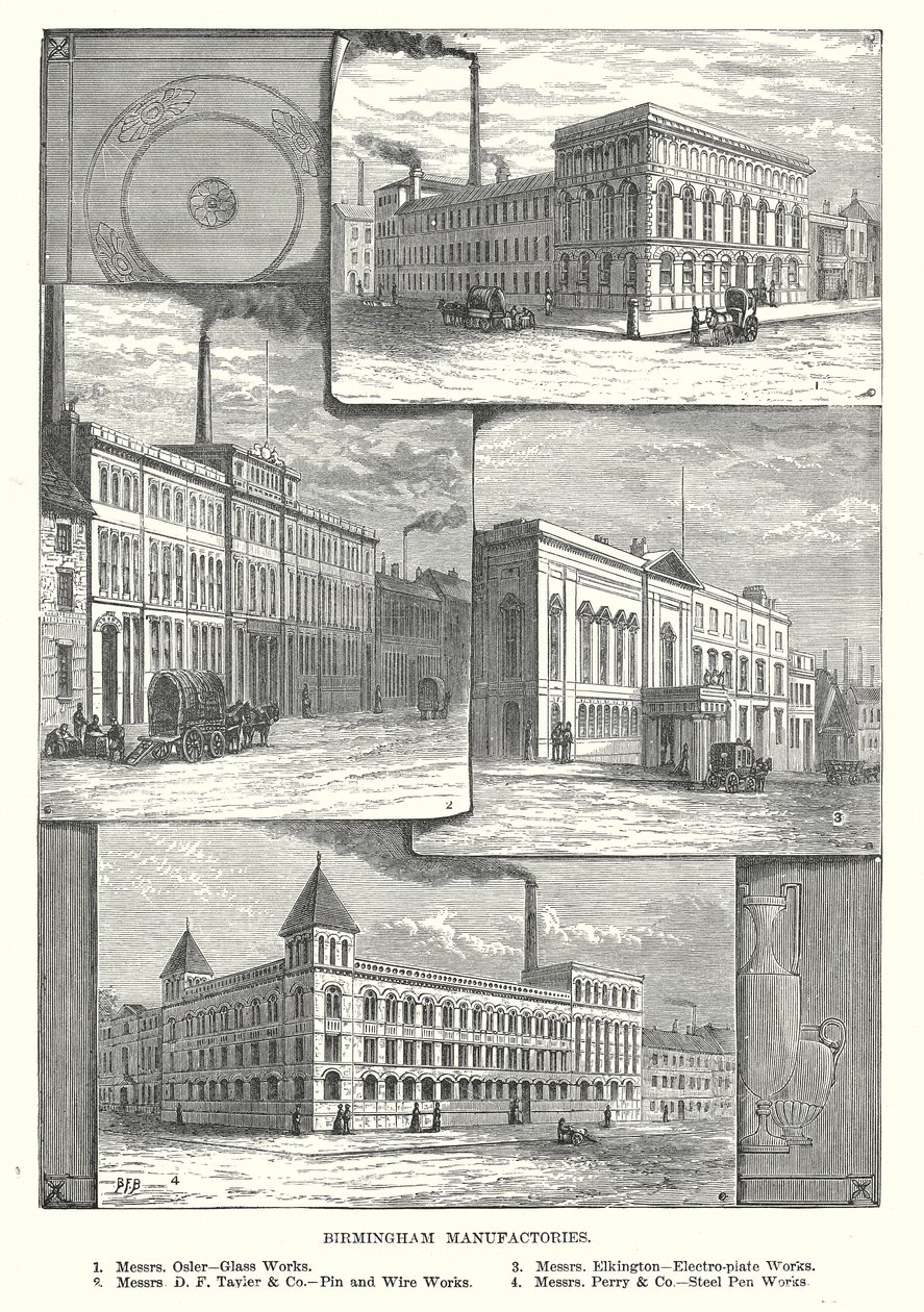 Birmingham-Fabriken (Gravur) von English School