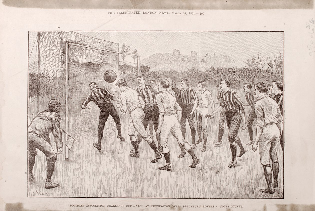 Blackburn Rovers gegen Nottingham County im Kennington Oval, aus The Illustrated Sporting and Dramatic News, 23. März 1891 von English School