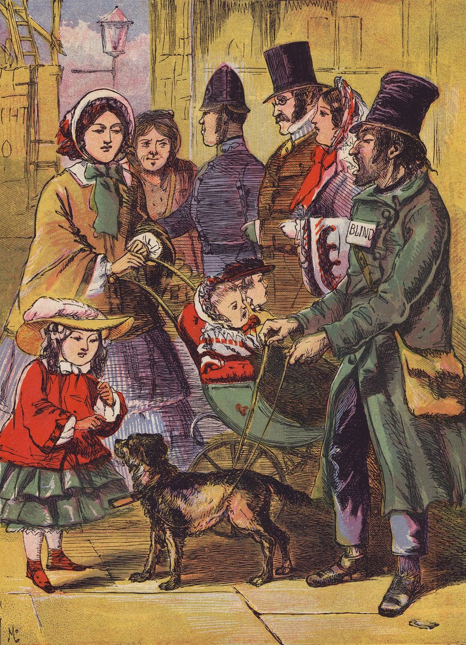 Blinder Bettler (Farblithografie) von English School