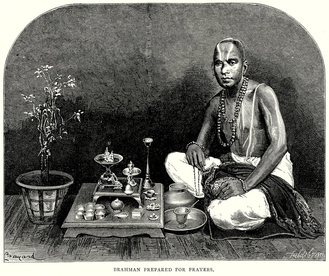 Brahmane bereit für Gebete (Gravur) von English School