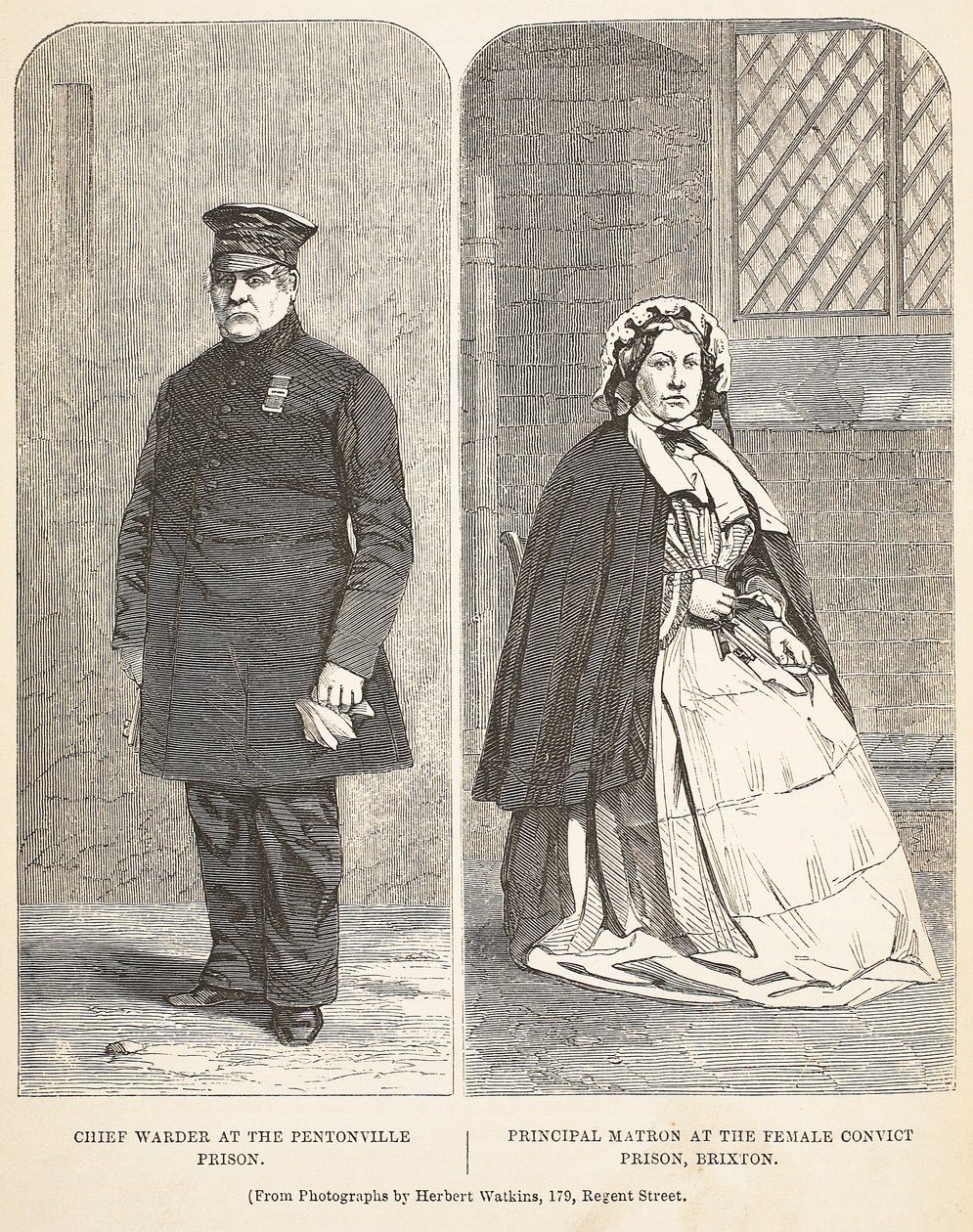 Hauptwärter im Pentonville-Gefängnis und Hauptmatrone im Frauengefängnis von Brixton, Illustration aus The Criminal Prisons of London and Scenes from Prison Life von Henry Mayhew und John Binny von English School