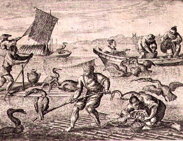 Chinesische Fischer, die Kormorane zum Fischfang verwenden, Illustration aus einer Beschreibung von Botschaften nach China von English School