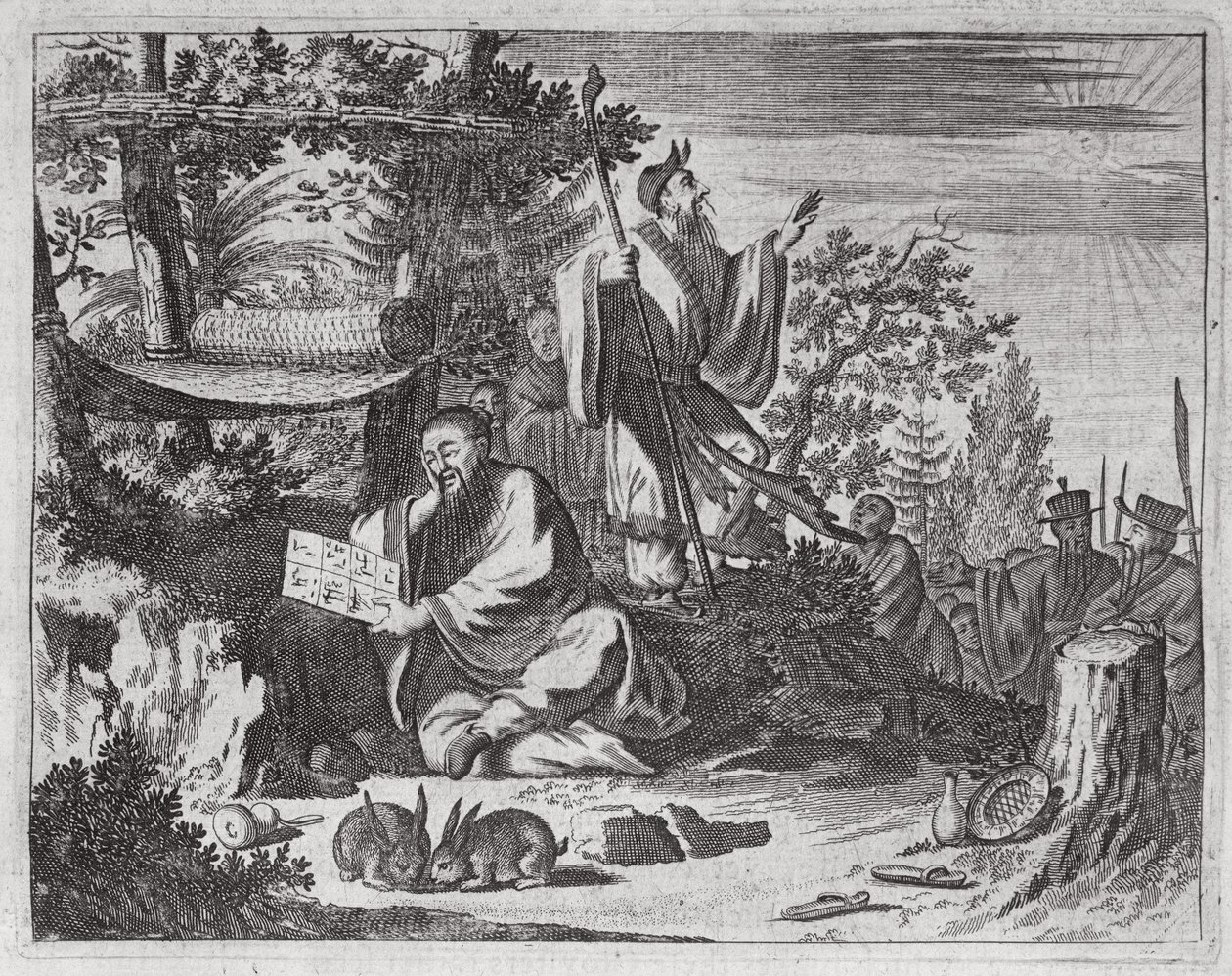 Chinesische Heilige Männer, Illustration aus einer Beschreibung von Botschaften nach China, 1690 von English School