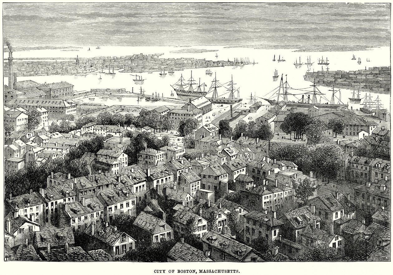 Stadt Boston, Massachusetts (Gravur) von English School