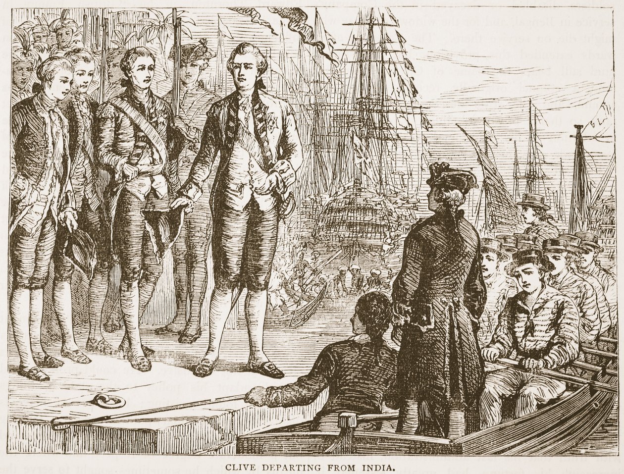 Clive verlässt Indien, Illustration aus Cassells Illustrierter Geschichte Indiens von James Grant, veröffentlicht 1879 von English School