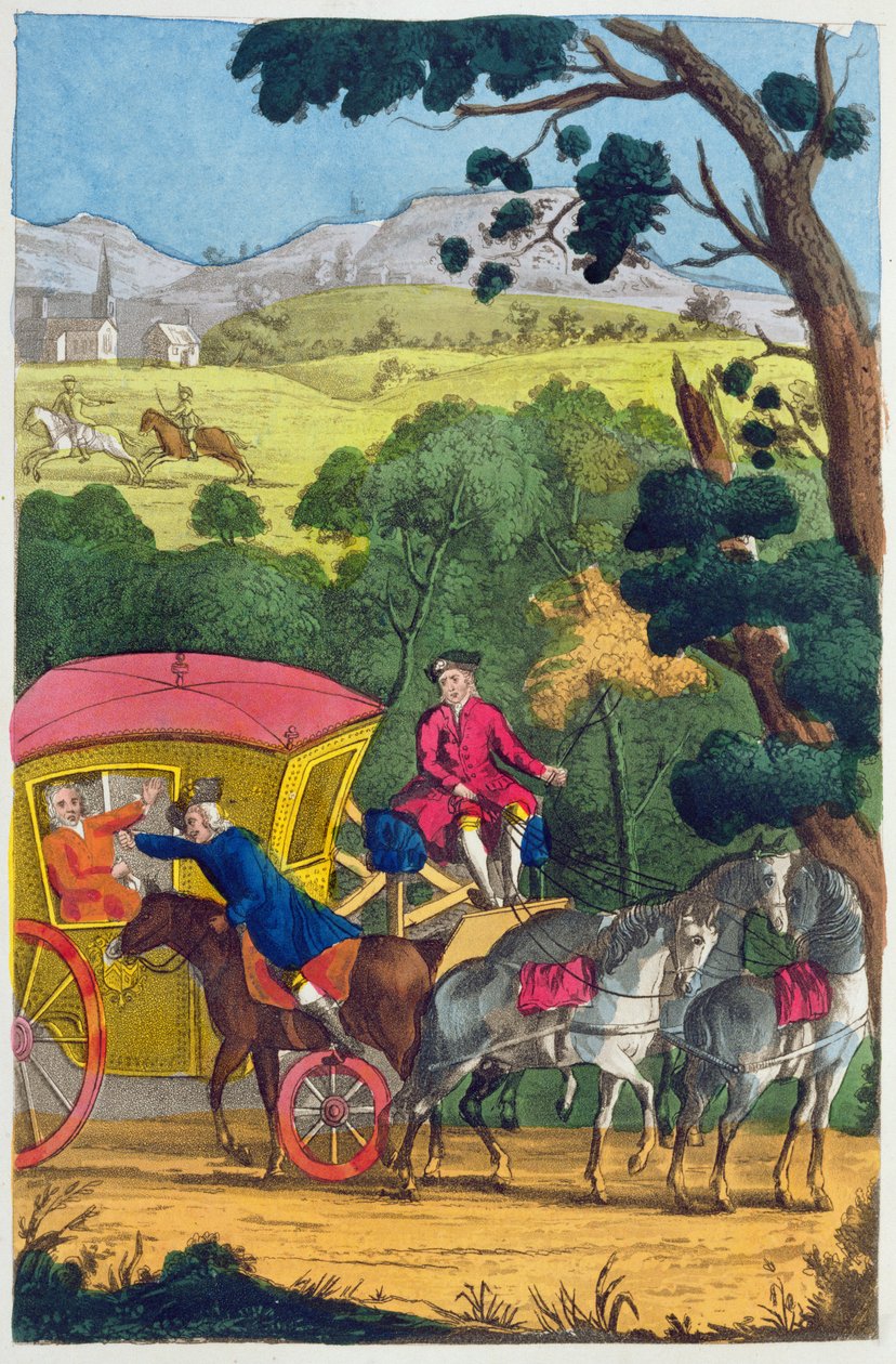 Colonel Jack beraubt Mary Smith im Maidenhead Thicket, Illustration aus den Lives and Adventures of the Most Celebrated Highwaymen and Street Robbers... veröffentlicht 1822 von English School