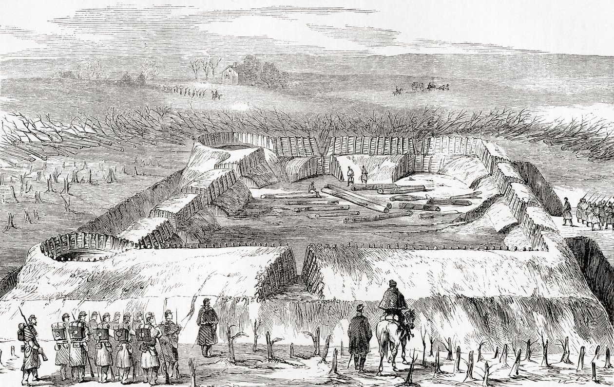 Konföderierte Befestigungen nördlich des Manassas Junction, aus Ward und Locks Illustrierter Weltgeschichte, veröffentlicht ca. 1882 von English School