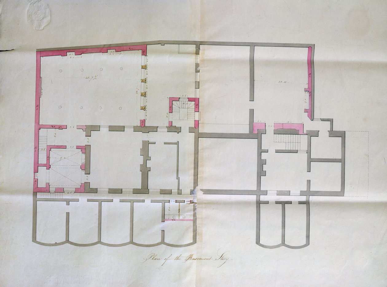 Vertragszeichnung für das Untergeschoss der Royal Institution, 1800 von English School